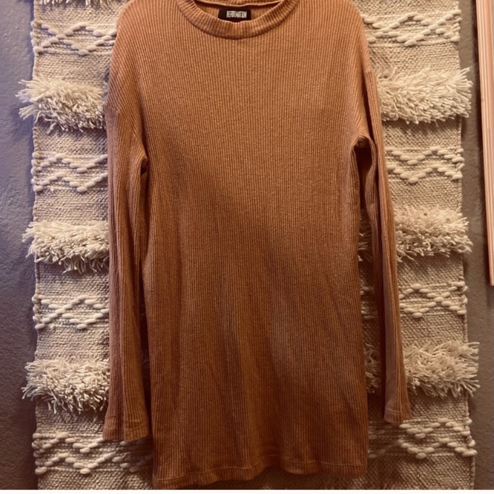 Reformation Rochelle Nude mock neck mini dress